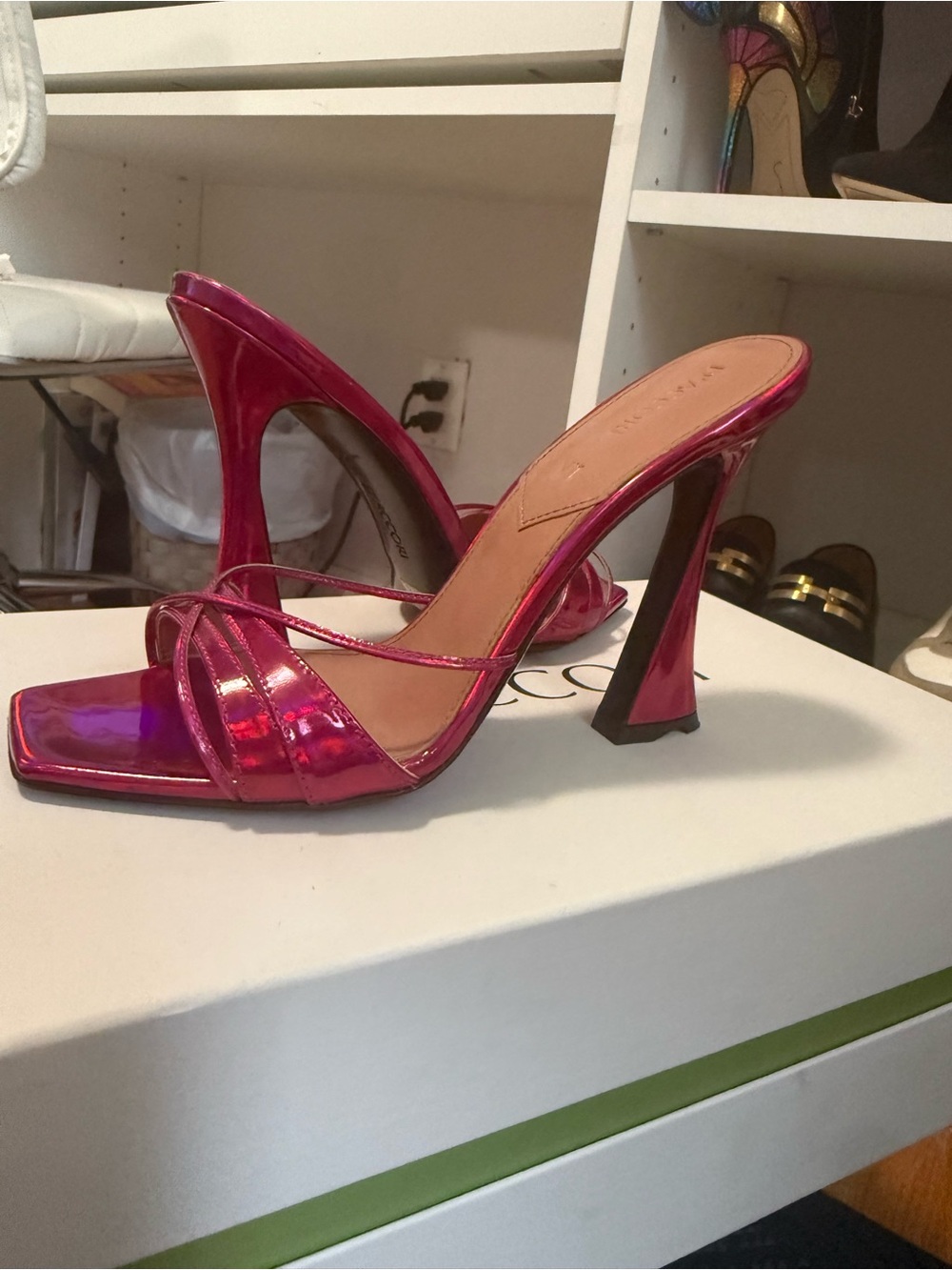 Fuchsia Metallic Strappy High-Heel Mule